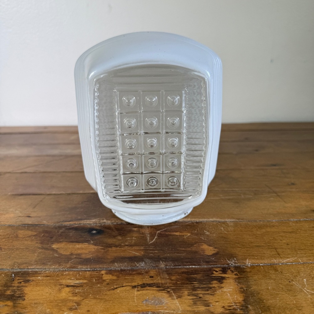 Vintage Milk Glass Light Shade Porch Globe White Art Deco Ribbed Waffle Lens